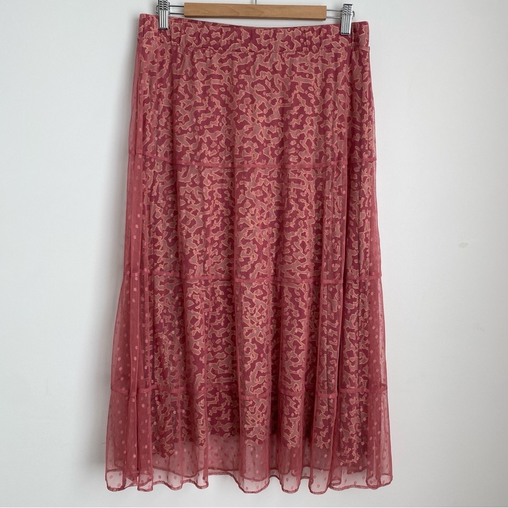 Lori Goldstein LOGO Mesh Skirt With Knit Underlay Coral Rose Size M - Picture 2 of 8